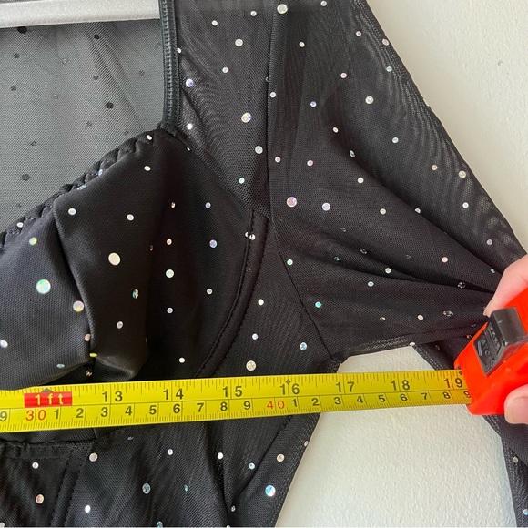 Shein Curve Black Rhinestone Mesh Long Sleeve Bodysuit Plus Size 1XL Holiday - Picture 9 of 12